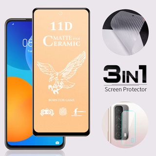 3 in 1 ฟิล์มเซรามิก (แบบด้าน) กันรอย + กระจกกันรอยเลนส์กล้อง + ฟิล์มหลังสีใส Huawei Mate 20 P40 P30 Lite Nova 3i Honor 8X Matte Tempered Glass + Camera Protector + Carbon Fiber Sticker