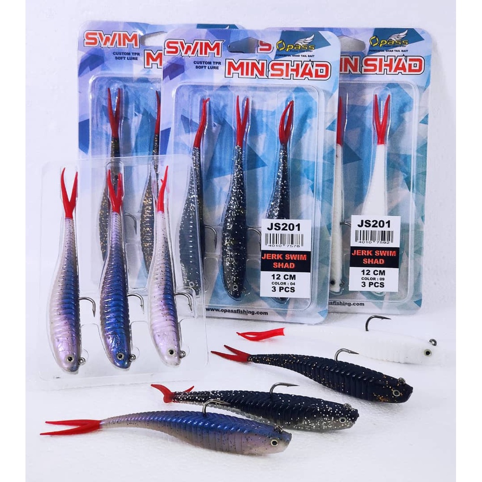 OPASS JS201 12CM (4.7) JERK SWIM MIN SHAD SCISSORS CUT TAILS เหยื่ออ่อน