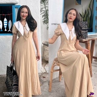 MM17787 เดรสยาว คอปกบัว แขนตุ๊กตา Long dress, lotus neck, doll sleeves..