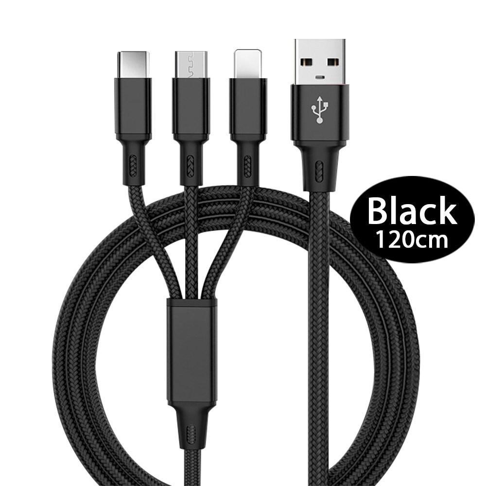 สายชาร์จ 3in1 ชนิดชาร์จเร็ว 5A อุปกรณ์ชาร์จมือถือ มาพร้อม หัวชาร์จ 3 หัว Micro Type-C (สายชาร์จถัก 3