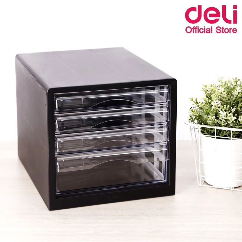 Deli 9774 File Cabinet ตู้เอกสาร แบบ 4 ชั้น A4 (สีดำ) อุปกรณ์สำนักงาน ตู้เก็บเอกสาร ชั้นเก็บเอกสาร อุปกรณ์จัดเก็บเอกสาร