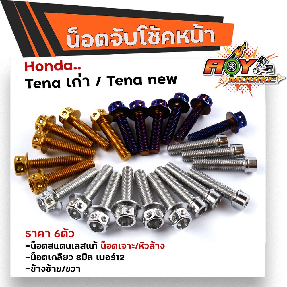 น็อตจับโช้คหน้า TENA ทุกปี เลสแท้100% (1ชุด 6ตัว) น็อตเบอร์12 หัวเฟือง น็อตยึดโช้คเทน่า น็อตโช้ค น็อตยึดโช้คTENA