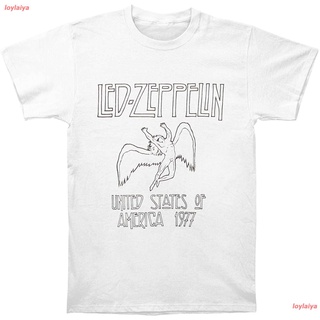 Led Zeppelin Mens USA 77 T-Shirt White เลด เซพเพลิน วงร็อค เสื้อยืดพิมลาย เสื้อยืดแฟชั่นผู้ชาย เสื้อผู้หญิง