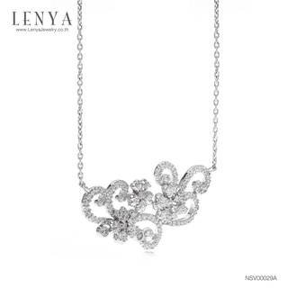 Lenya Jewelry สร้อยคอเงินแท้ 925 ชุบโรเดียม ดีไซน์หวานจับใจด้วยดอกไม้และใบไม้ ประดับด้วยเพชร CZ แวววาวสะดุดตา