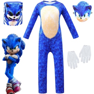 New Kid Sonic Hedgehog Mask Cosplay Props Children Costume Jumpsuit Gloves Headgear