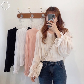 Styles_Unnie ✨พร้อมส่ง✨ T040 เสื้อแขนยาวผ้าอัดพลีท มีซับใน มี 4 สี