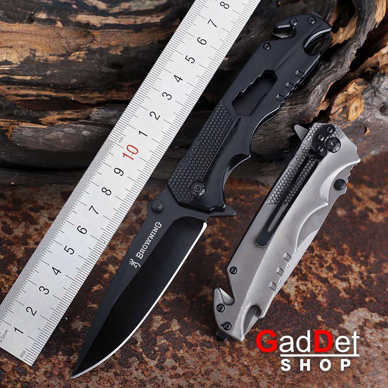 มีดพับ BROWNING 23cm Multi Knife Stainless steel 440C มีระบบดีดใบ เปิดขวด เดินป่า ป้องกันตัว ทำอาหาร