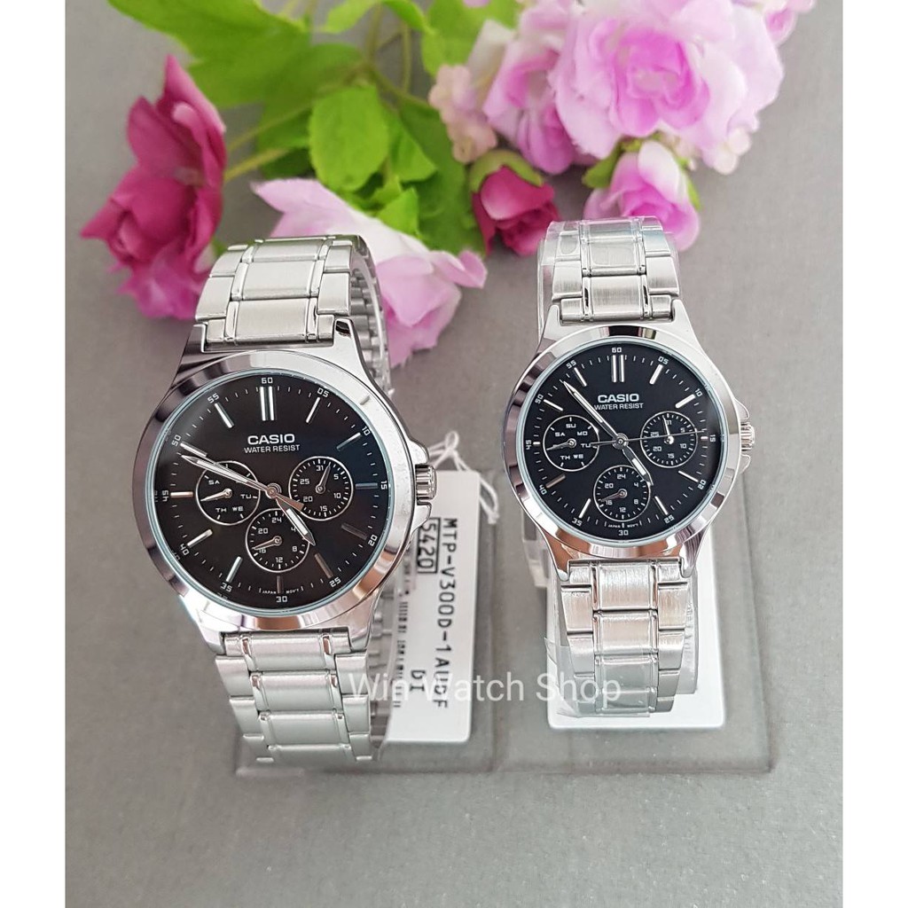 นาฬิกาคู่รัก Casio รุ่น MTP-V300D และ LTP-V300D นาฬิกาสายแสตนเลส - ของแท้ 100% รับประกันศูนย์ CMG 1ปี