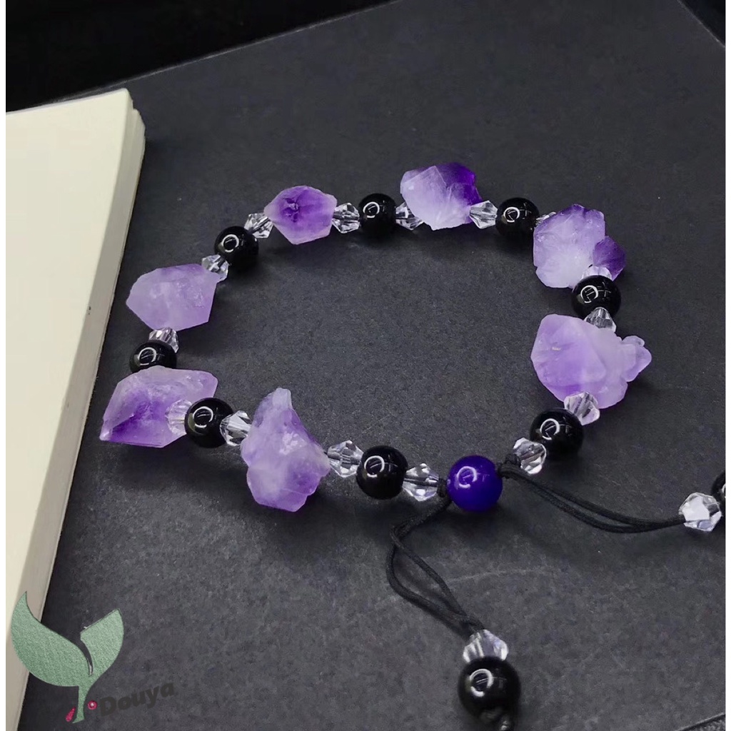 สร้อยข้อมือมาคราเม่คริสตัลอเมทิสต์ แบบธรรมชาติ สามารถปรับได้ บรรเทาความเครียด สําหรับผู้ชาย และผู้หญิง