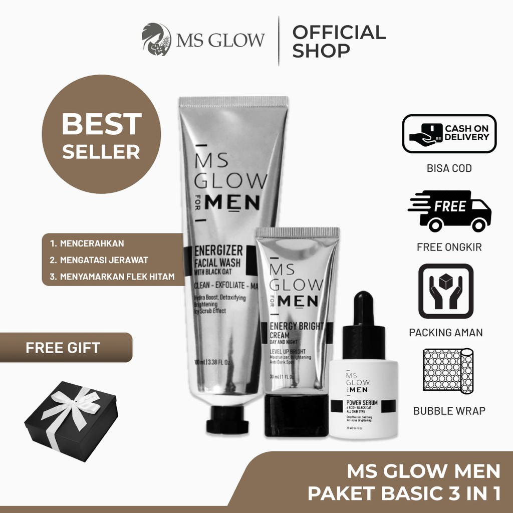 Ms GLOW MEN BASIC Package - Face Care MEN Acne, Oil และหมองคล้ํา - แพ็คเกจ 3 IN 1 BPOM