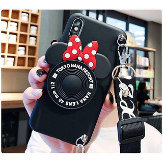 OPPO Reno3 Pro A8 A91 K3 K5 Reno Z 10X Zoom A3 A83 A73 A71 A71K A57 A39 A37 A33 R15 R17 Pro Cartoon Minnie Stand Holder Shoulder Strap Phone Case