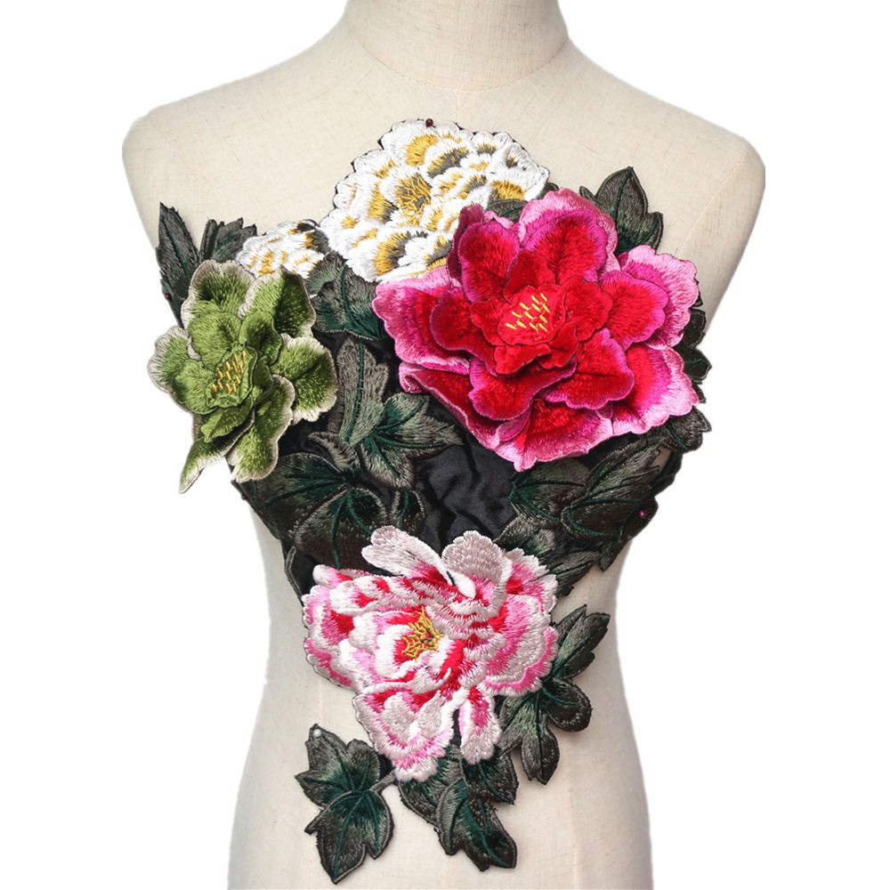 เย็บปักถักร้อยขนาดใหญ่ 3D Peony ดอกไม้ Applique เย็บ Patch Badge กระเป๋าชุด Cheongsam กางเกงยีนส์ผ้าหัตถกรรม