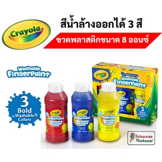 Crayola Finger Paint 3 สี ขวดใหญ่ 8 ออนส์ สีฟิงเกอร์เพ้นท์ล้างออกได้ washable ปลอดภัยไร้สารพิษ primary set เครโยล่า