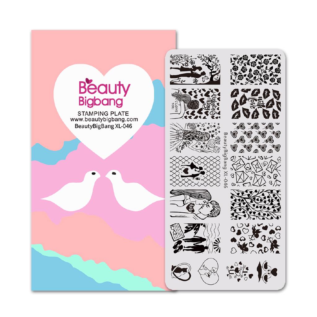 Beautybigbang 6*12cm Valentines Day Nail Rectangle Stamping Plate Love Heart Flowers  DIY Nail Art Stamp