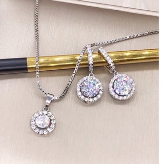 เซ็ตต่างหูเจ้าสาว มินิมอล เพชร cz แบบห่วงคล้อง พร้อมสร้อยคอมีจี้ ล้อม 1 แถว​ Earrings Minimal Design