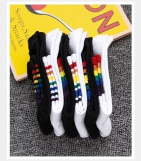 ถุงเท้าแฟชั่น 🌈ลายสายรุ้ง 🌈ฟรีไซส ถุงเท้าข้อกลาง ลายทางสีสันสด Rainbow socks NO.17