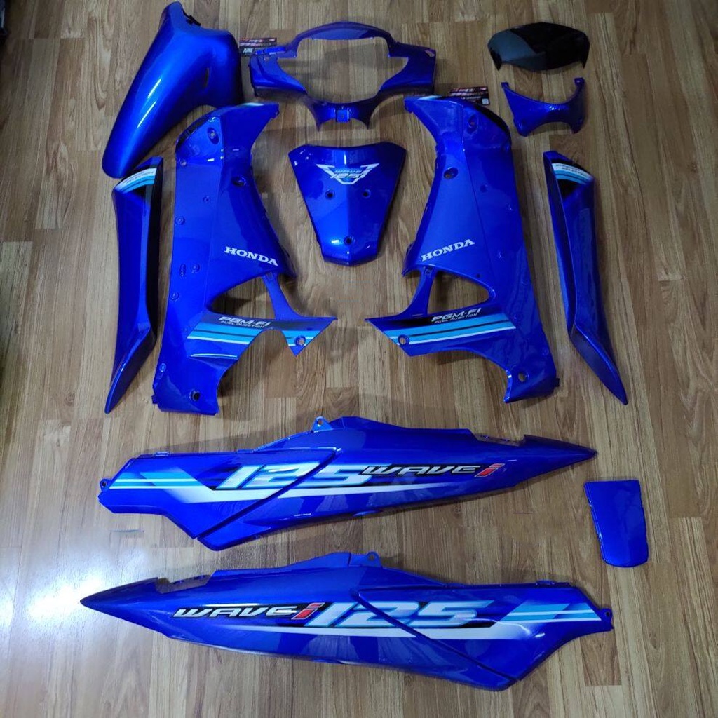 ชุดสี wave125 i บังลม 14ชิ้น สีน้ำเงินล้วน ติดลาย i ปี2010 น้ำเงิน