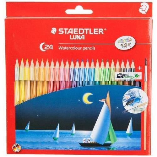 STAEDTLER ดินสอสีไม้ระบายน้ำ แท่งยาว 12/24 สี รุ่น ด้ามกลม ลายเส้นกลียว ฟรีพู่กัน