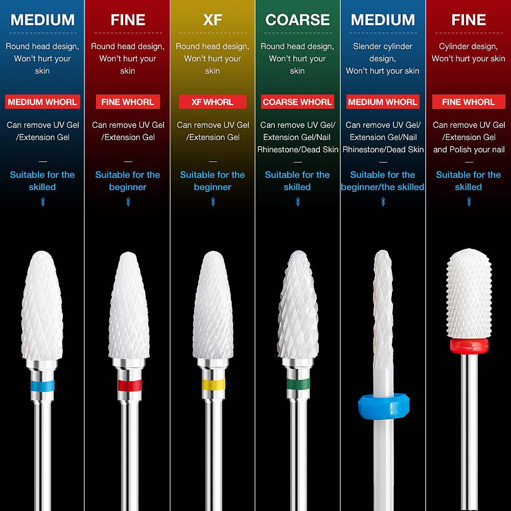 หัวกรวยเซรามิกสำหรับทำความสะอาดเล็บเท้า Ceramic Drill Bits Electric Manicure Drill & Accessory