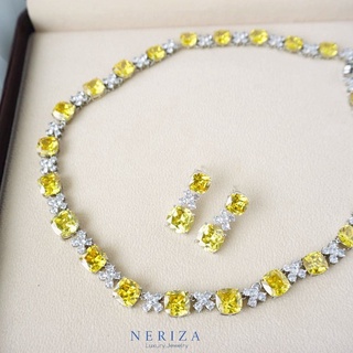 Neriza Jewelry/ชุดเครื่องประดับเพชรสังเคราะห์ สร้อยคอพร้อมต่างหูเพชรรอบคอ เครื่องระดับเจ้าสาว จัดส่งฟรี รหัส NZC006