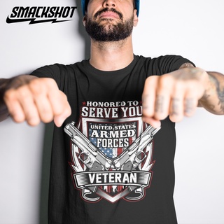 Smackshot เสื้อยืด คอกลม cotton 100% ลาย Veteran ปืนคู่ ผ้านุ่ม ใส่แล้วไม่ย้วย คุณภาพส่งออก เสื้อวินเทจ พร้อมส่ง