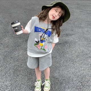 ชุดเสื้อท็อป และกางเกง ทรงหลวม สไตล์ใหม่ แฟชั่นสําหรับเด็กผู้หญิง สองชิ้น