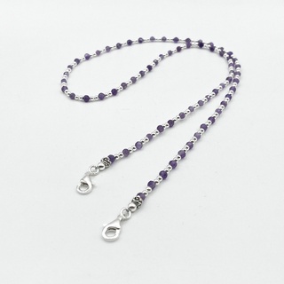 DSP สร้อยคล้องแมสอเมทิสต์ + เงินแท้ 92.5% : 925 Sterling Silver Face Mask Chain - Amethyst Mask Necklace : [DSP0106]