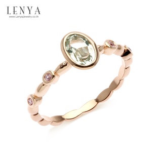 Lenya Jewelry แหวนเงินแท้ ดีไซน์สุดเก๋ดูโดดเด่น ด้วยพลอยรูปไข่กรีนอเมทิสต์(Green Amethyst) และแซปไฟร์สีชมพู