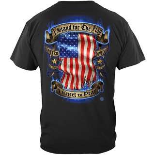 [S-5XL] เสื้อยืดผ้าฝ้าย 100% พิมพ์ลายธงชาติอเมริกา I Stand for the Flag Kneel to Pray สีดํา