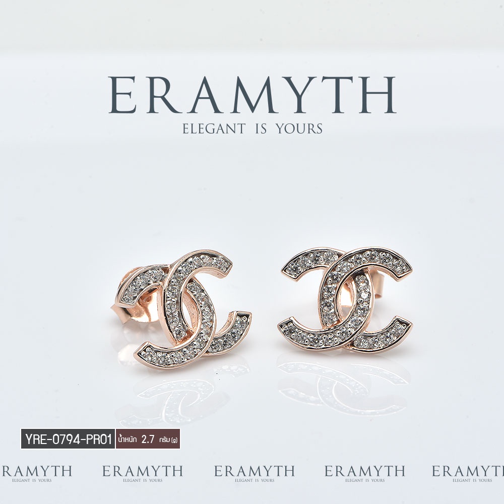 Eramyth jewelry ต่างหู CC เงินแท้92.5 เพชรสวิสCZ งานสวย คุณภาพ สินค้ามาตรฐานส่งออก พร้อมส่ง