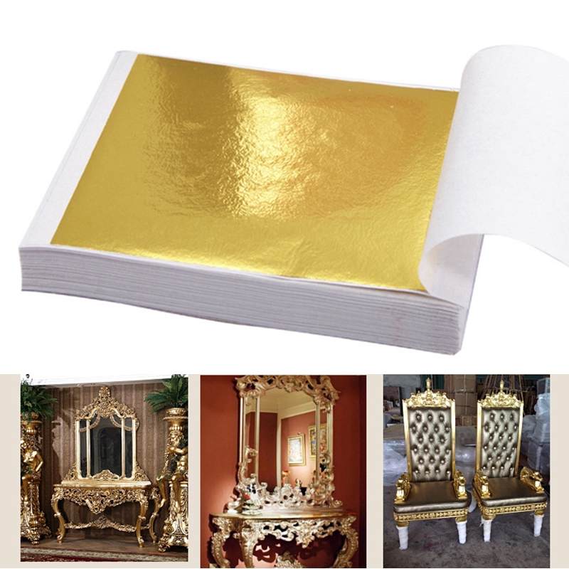 100 ชิ้น/เซ็ต 24K Gold Leaf แผ่นสําหรับงานฝีมือศิลปะการออกแบบ Gilding Framing Scrap YKD
