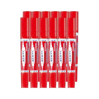แลนเซอร์ DUO ปากกาเคมี 2 หัว สีแดง แพ็ค 12 ด้าม Lancer DUO chemical pen, 2 tip, red pack 12 pcs.