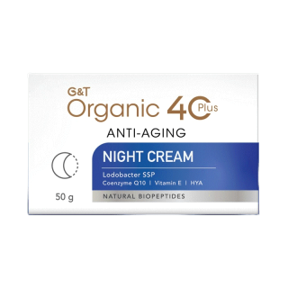 ครีมลดเลือนริ้วรอย ชุ่มชื้น กระจ่างใส สูตรออร์แกนิค G&T Organic 40Plus Anti-Aging 𝗡𝗜𝗚𝗛𝗧 𝗖𝗥𝗘𝗔𝗠 ไบโอเปปไทด์จากธรรมชาติ
