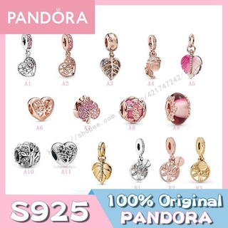 Pandora จี้รูปใบไม้ และต้นไม้ สีชมพู เงิน 925 DIY สําหรับของขวัญวันเกิด ผู้หญิง p825