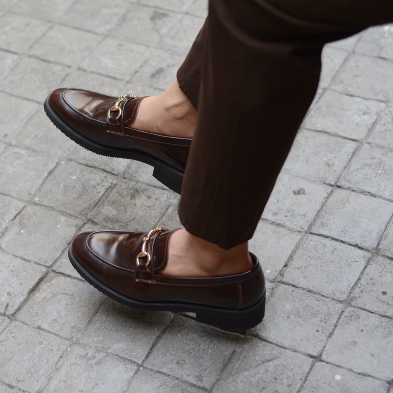 702 Arcobareno Horsebit Loafer Burgundy Black Soles