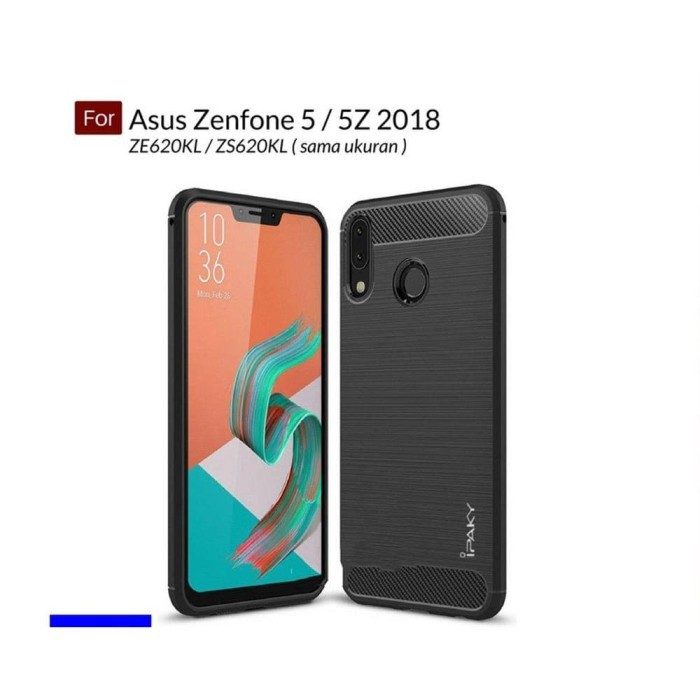 ZENFONE 5 2018 5Z ZE620KL ZS620KL / 6 2019 ZS630KL เคสซิลิโคน IPAKY คาร์บอนไฟเบอร์ TPU กันกระแทกฝาหล