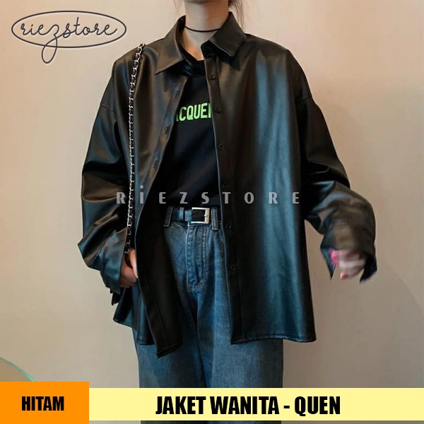 Kemeja Mdn x QUEEN - ขนาดใหญ่ผู้หญิงเสื้อหนังสังเคราะห์ Premium Original Bigsize Jumbo ผู้หญิงคอปกรุ