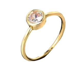 Zhouyang แหวน ประดับคริสตัล เพทาย ทรงกลม สีโรสโกลด์ สไตล์มินิมอล สําหรับผู้หญิง R010