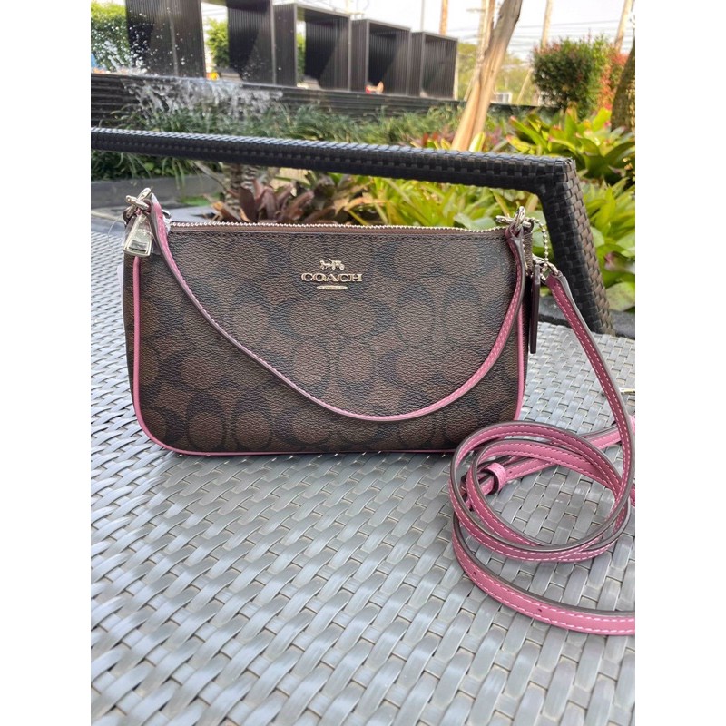 กระเป๋าถือ COACH SIGNATURE F58321COATED CANVAS TOP HANDLE CROSSBODY สีม่วง