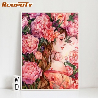 Ruopoty ภาพวาดสีน้ํามันอะคริลิค ตามตัวเลข บนผ้าใบ รูปเด็กผู้หญิง ขนาด 40X50 ซม. สําหรับตกแต่งผนังบ้าน