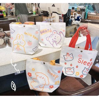 (โค้ดA8W0G ลด25.-*) ส่งจากไทย กระเป๋าผ้า กระเป๋าถือ Tote Bag ขนาดพกพา ลายการ์ตูนมาใหม่สไตล์ญี่ปุ่น