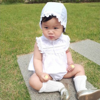YESBABY ชุดรอมเปอร์ ปีเตอร์แพน ปกสีขาว ผ้าฝ้ายลูกไม้ พร้อมหมวก เสื้อผ้าสำหรับเด็กทารก 2 ชิ้น
