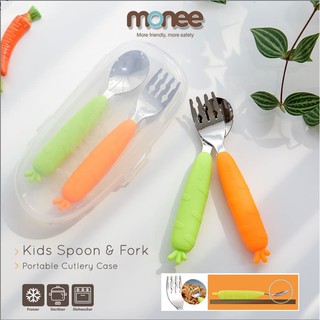 ช้อนส้อมเด็ก ด้ามจับซิลิโคน monee silicone Fork and Spoon Set