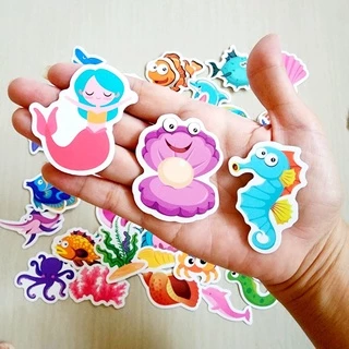 สติ๊กเกอร์ สัตว์น้ำ ใต้ทะเล ฉลาม ปลา ติดแน่น กันน้ำ ติดขวดน้ำ ของเล่น (50 ชิ้น) sea animal sticker