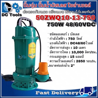 ปั๊มน้ำบัสเลสโซล่าเซลล์ DC48/60V 750W รุ่น 50ZWQ10-13-750 บอดี้เหล็กคุณภาพดี สีเขียว