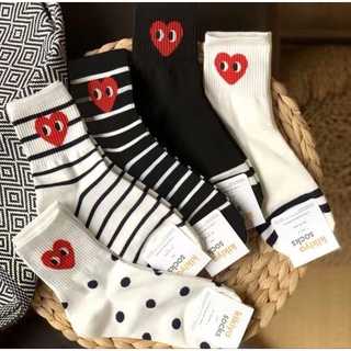 **พร้อมส่ง** Set ถุงเท้า Play Comme🧦ถุงเท้าข้อยาว ถุงเท้าข้อยาวสไตล์เกาหลี set 5 คู่