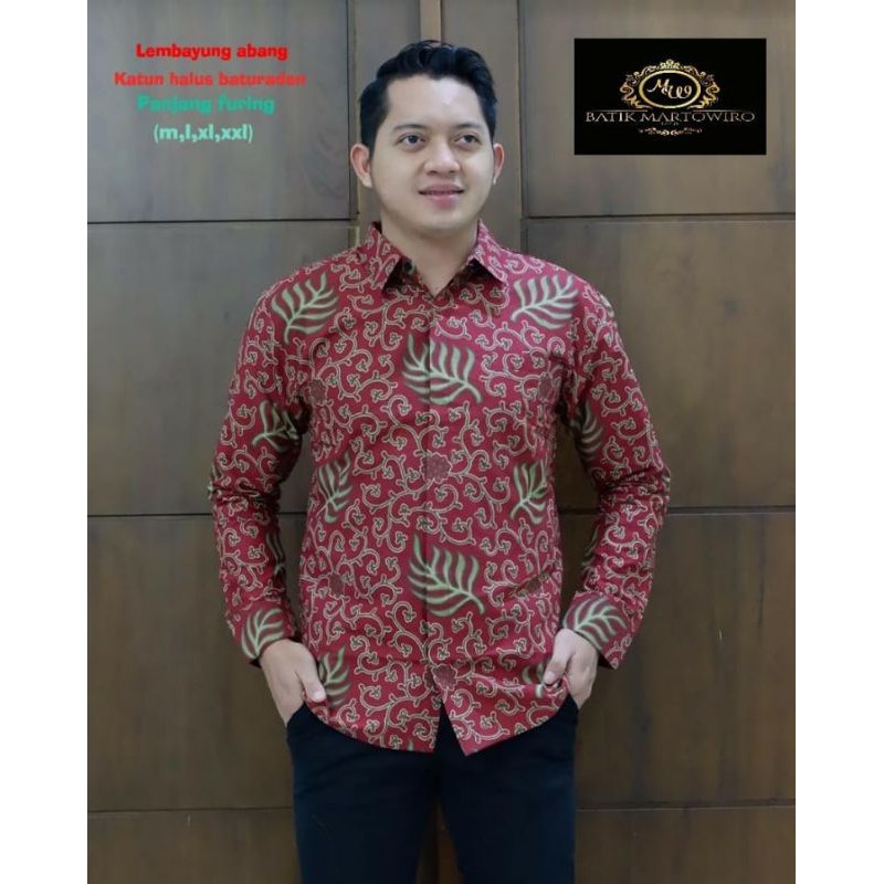 KATUN KEMEJA MERAH GODONG RONDO BOLONG RED เสื้อค้างคาวผู้ชายพร้อมขนเฟอร์ ORIGINAL SOLO ผ้าฝ้ายพรีเม