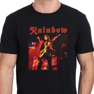 คอลูกเรือเสื้อยืดคอกลมเสื้อยืด พิมพ์ลาย Ritchie Blackmore Rainbow RISING76ผ้าฝ้ายแท้