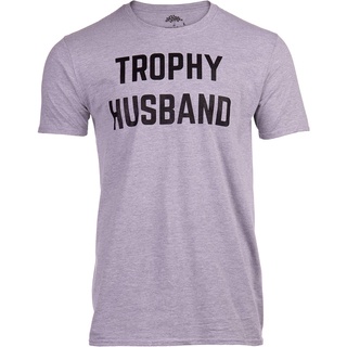 เสื้อยืดวินเทจ100%cotton เสื้อยืดคอวีผู้ชาย Trophy Husband Funny Dad Joke Groom Humor Marriage Anniversary Hubby Saying