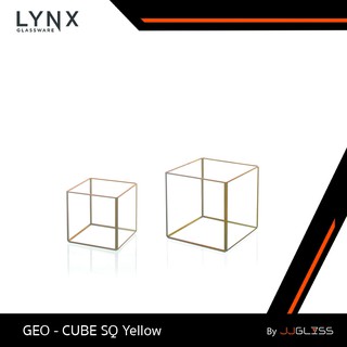 JJGLASS - ( LYNX ) GEO - CUBE SQ Yellow - แจกันกระจก ทรงเรขาคณิต สำหรับตกแต่งบ้านสมัยใหม่และมีสไตล์ ไม่สามารถใส่น้ำได้